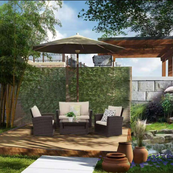 4 Pieces Patio Conversation Set, Outdoor PE Rattan Wicker Sofa Furniture Set