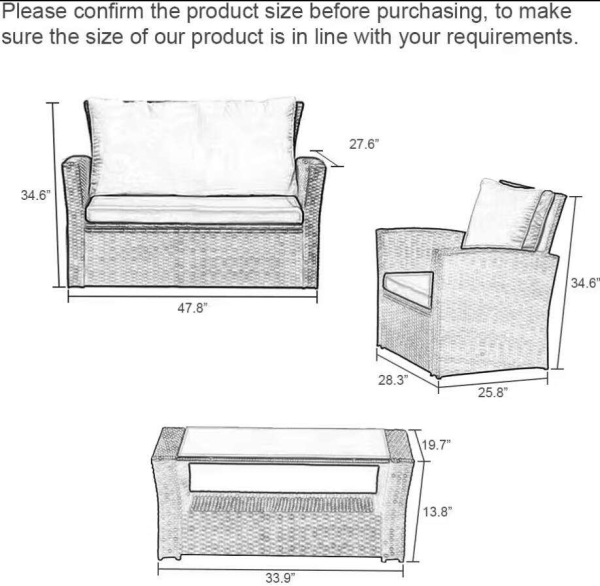 4 Pieces Patio Conversation Set, Outdoor PE Rattan Wicker Sofa Furniture Set