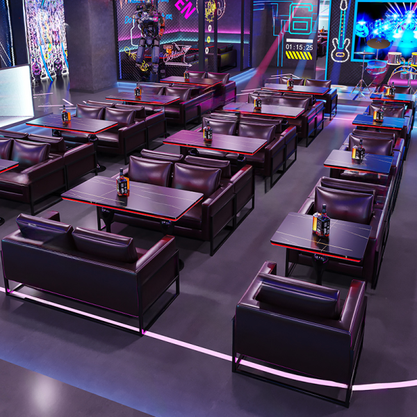 Luxury modern luminous bar LED table set custom leather metal sofa booths