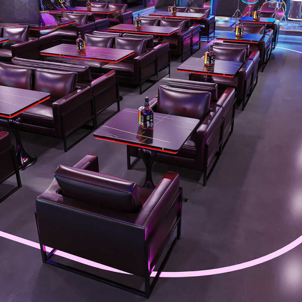 Luxury modern luminous bar LED table set custom leather metal sofa booths