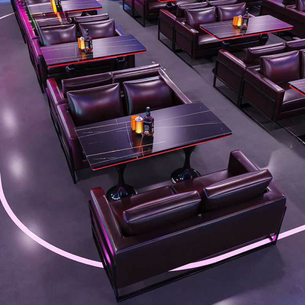 Luxury modern luminous bar LED table set custom leather metal sofa booths
