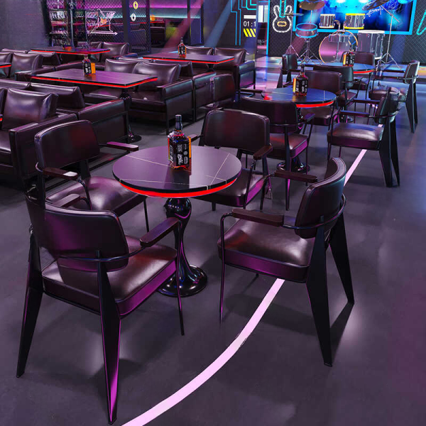 Luxury modern luminous bar LED table set custom leather metal sofa booths