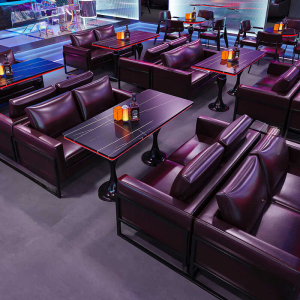 Luxury modern luminous bar LED table set custom leather metal sofa booths