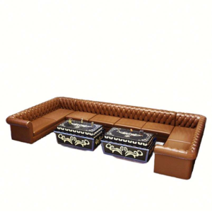 Modern luxury bar furniture set with metal sofa booths and coffee tables