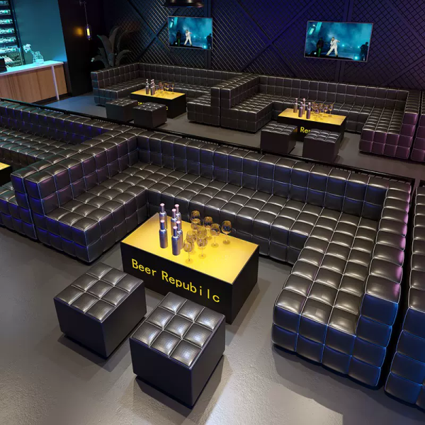 Nightclub booth LED bar black modular sofa furniture set