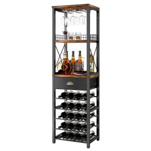Freestanding floor-standing four-tier bar cabinet with wine glass rack