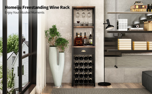Freestanding floor-standing four-tier bar cabinet with wine glass rack