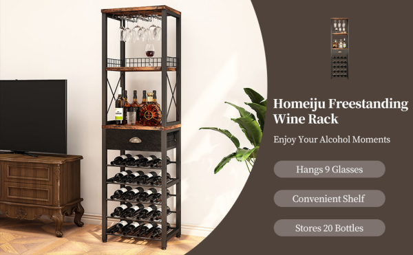 Freestanding floor-standing four-tier bar cabinet with wine glass rack