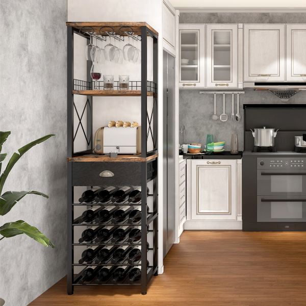 Freestanding floor-standing four-tier bar cabinet with wine glass rack