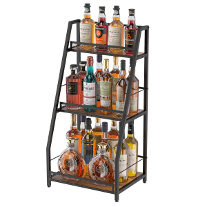 A versatile three-tier trapezoidal corner wine rack perfect for home bars