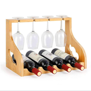 Bamboo Wine Rack with Glass Rack Luxury Wine Bottle Display Stand