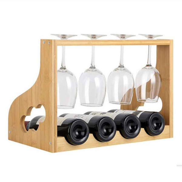 Bamboo Wine Rack with Glass Rack Luxury Wine Bottle Display Stand