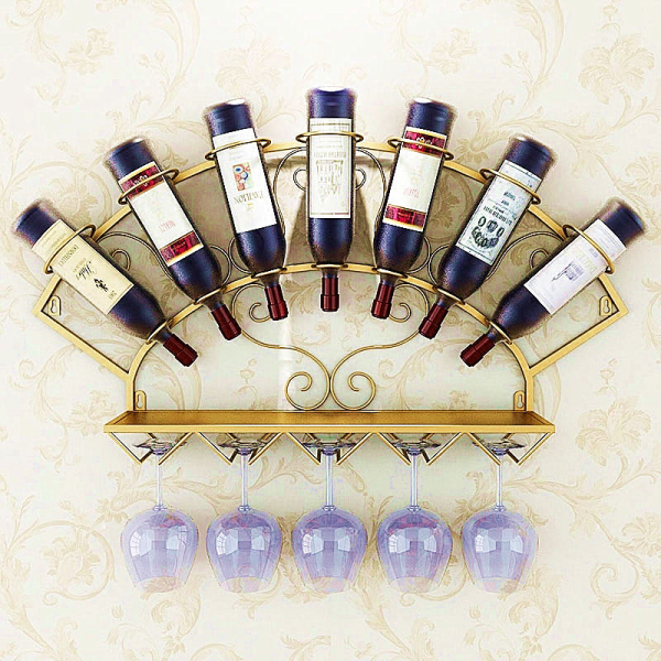 European style wall mounted iron wine rack for bar