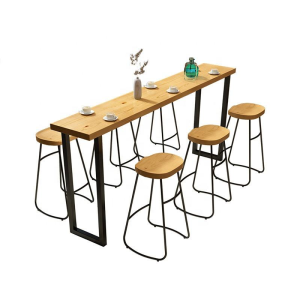 Solid wood and wrought iron stools and tables for modern Nordic home bars and cafes