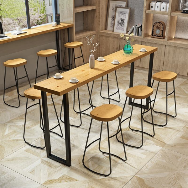 Solid wood and wrought iron stools and tables for modern Nordic home bars and cafes