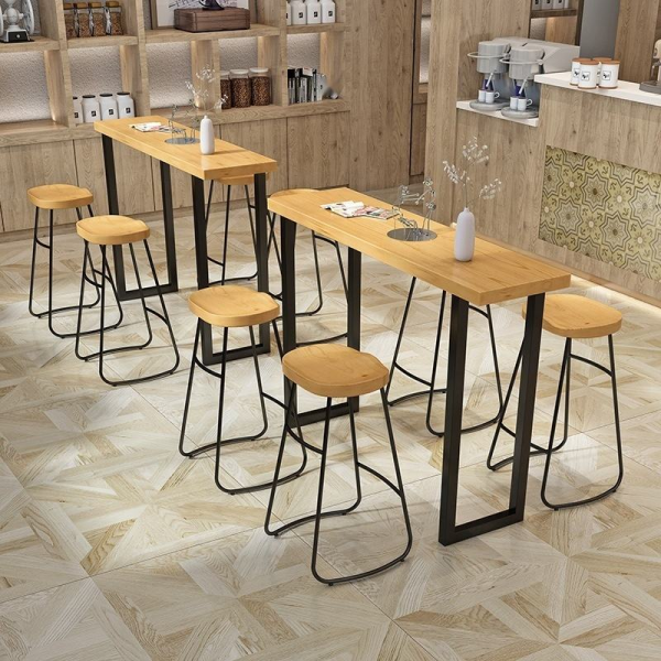 Solid wood and wrought iron stools and tables for modern Nordic home bars and cafes