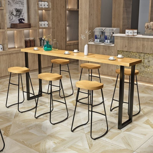 Solid wood and wrought iron stools and tables for modern Nordic home bars and cafes