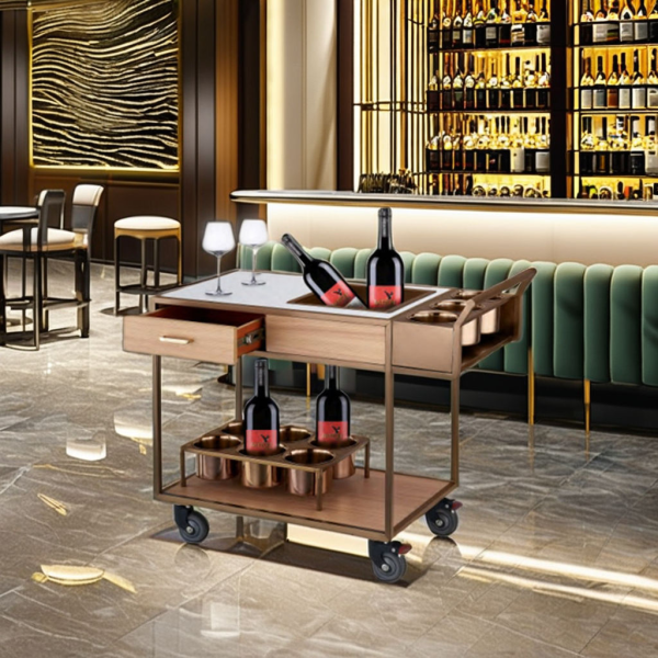 Mobile wine cart modern design beverage bar cart with ice cube drawer