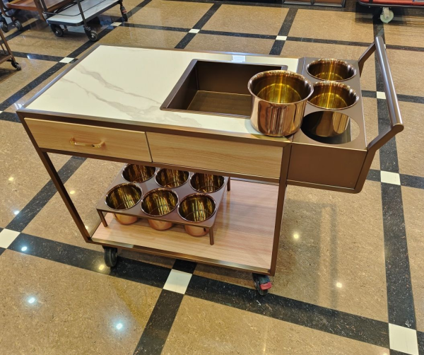 Mobile wine cart modern design beverage bar cart with ice cube drawer