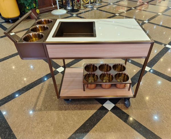 Mobile wine cart modern design beverage bar cart with ice cube drawer