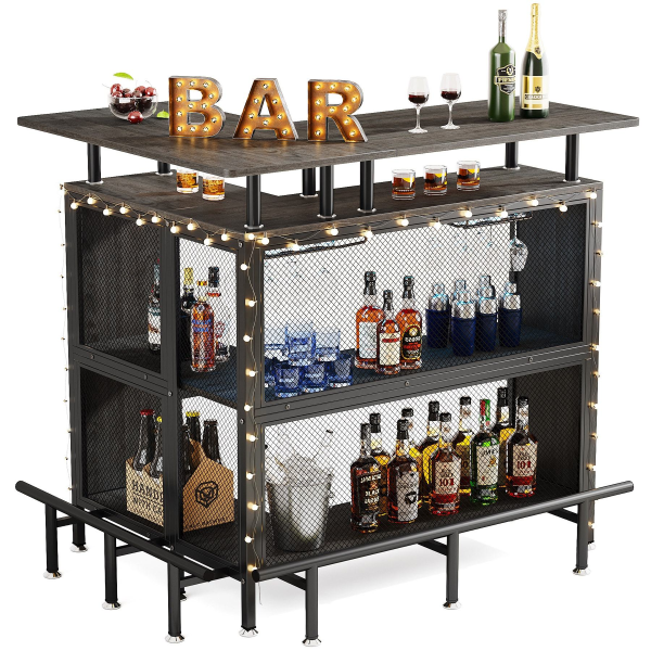 Industrial style furniture wine coffee bar cart wine corner cabinet with storage space