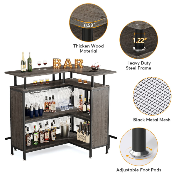 Industrial style furniture wine coffee bar cart wine corner cabinet with storage space