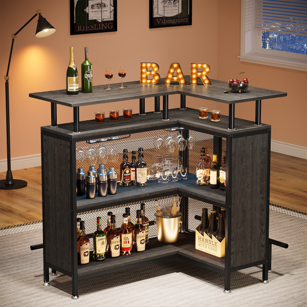Industrial style furniture wine coffee bar cart wine corner cabinet with storage space