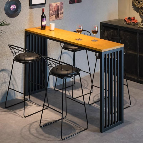 Nordic leisure bar table set with high stools solid wood bar