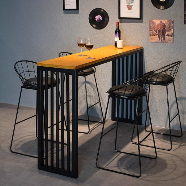 Nordic leisure bar table set with high stools solid wood bar