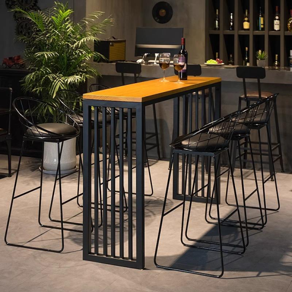 Nordic leisure bar table set with high stools solid wood bar