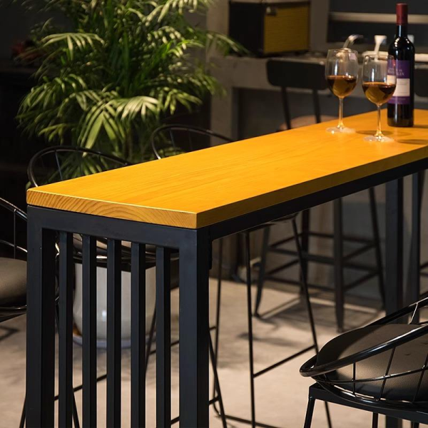 Nordic leisure bar table set with high stools solid wood bar
