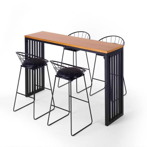Nordic leisure bar table set with high stools solid wood bar