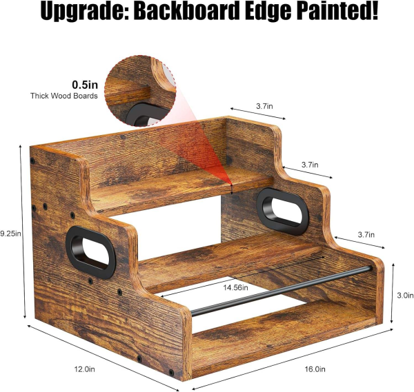 Retro 3-Step Home Bar Liquor Wine Display Stand Bottle Organizer Wood Syrup Rack Organizer