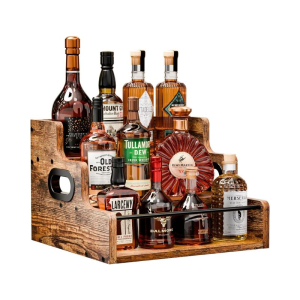Retro 3-Step Home Bar Liquor Wine Display Stand Bottle Organizer Wood Syrup Rack Organizer