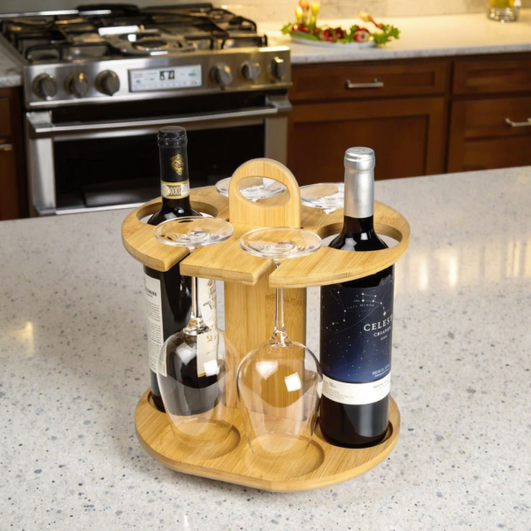 High Quality Countertop Display Bamboo Storage Rack Wine Bottle Holder