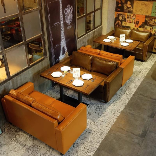 Restaurant cafe shop leather sofa booth wine commercial furniture set