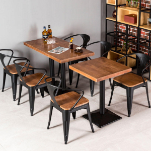 Bar nightclub bistro restaurant solid wood table and metal chairs furniture set