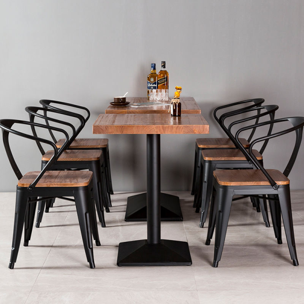 Bar nightclub bistro restaurant solid wood table and metal chairs furniture set