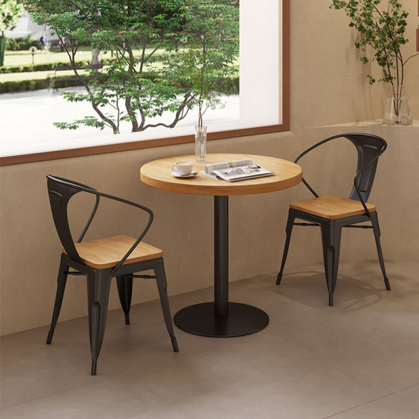 Bar nightclub bistro restaurant solid wood table and metal chairs furniture set