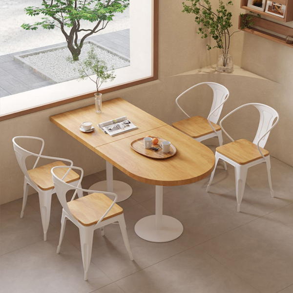 Bar nightclub bistro restaurant solid wood table and metal chairs furniture set
