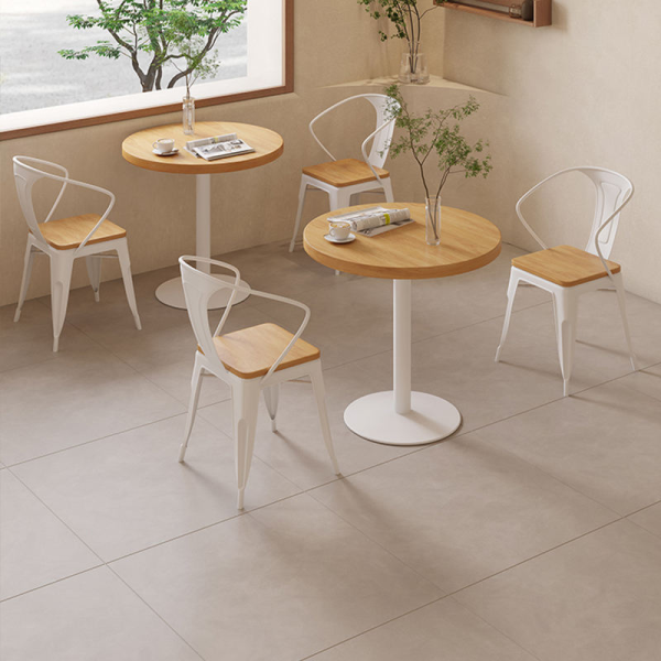 Bar nightclub bistro restaurant solid wood table and metal chairs furniture set