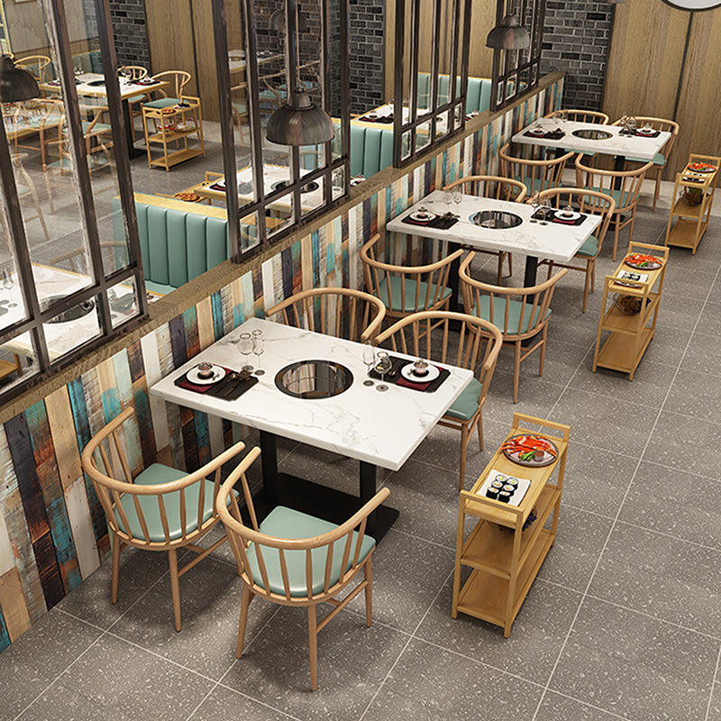 Modern marble slab hot pot table smokeless induction cooker integrated furniture