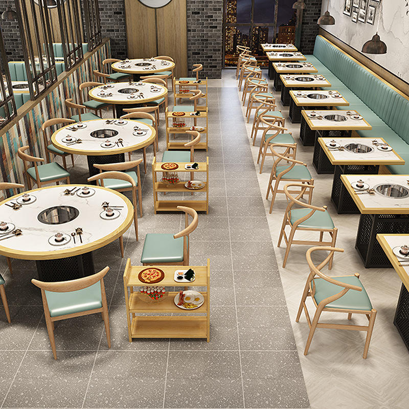 Modern marble slab hot pot table smokeless induction cooker integrated furniture