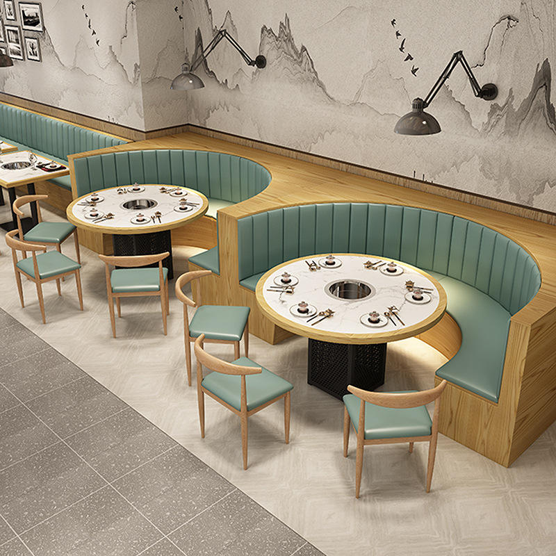 Modern marble slab hot pot table smokeless induction cooker integrated furniture