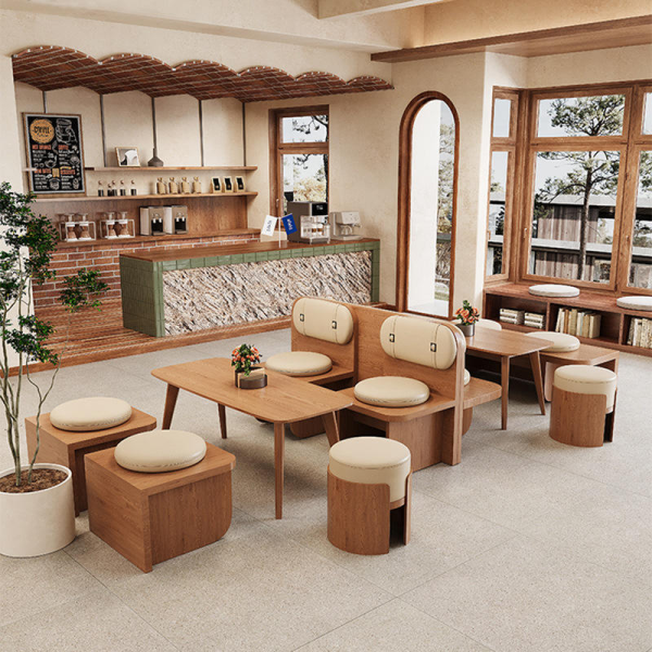 Modern retro solid wood sofa chair combination suitable for cafe restaurant