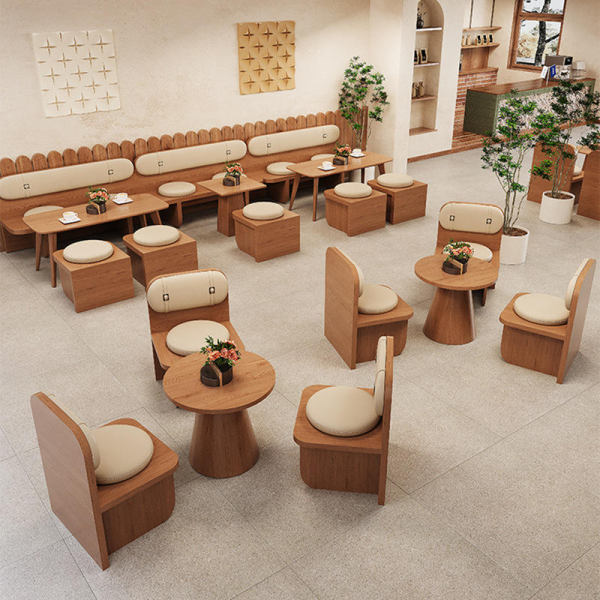 Modern retro solid wood sofa chair combination suitable for cafe restaurant