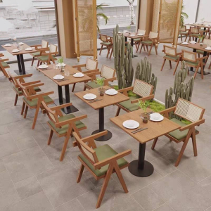 Solid wood restaurant furniture bistro rattan dining chairs suitable for coffee shop dessert shop
