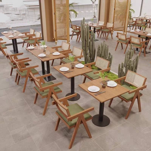 Solid wood restaurant furniture bistro rattan dining chairs suitable for coffee shop dessert shop