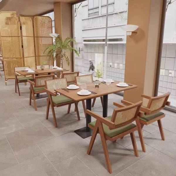 Solid wood restaurant furniture bistro rattan dining chairs suitable for coffee shop dessert shop