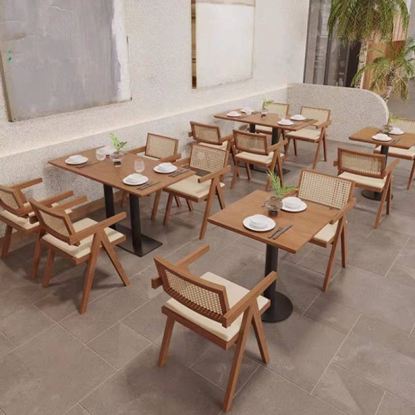 Solid wood restaurant furniture bistro rattan dining chairs suitable for coffee shop dessert shop